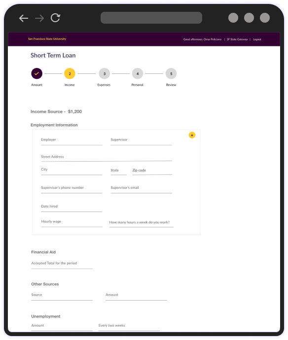 Income Information screen